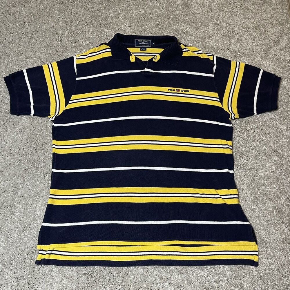 Vintage Polo Sport Ralph Lauren Polo Shirt Mens XL Striped Short Sleeve Blue